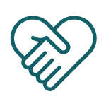 Heart-shaped handshake icon symbolizing partnership.