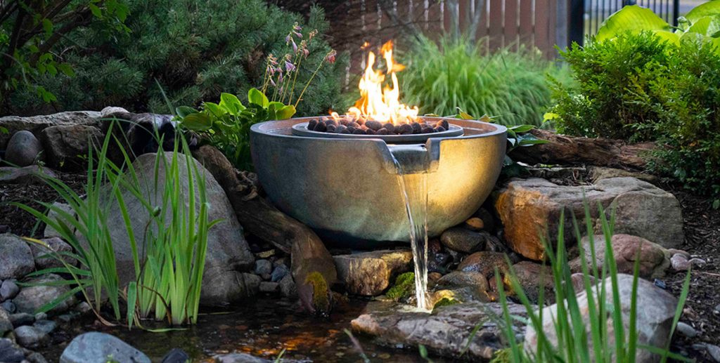 Garden fire bowl with water feature