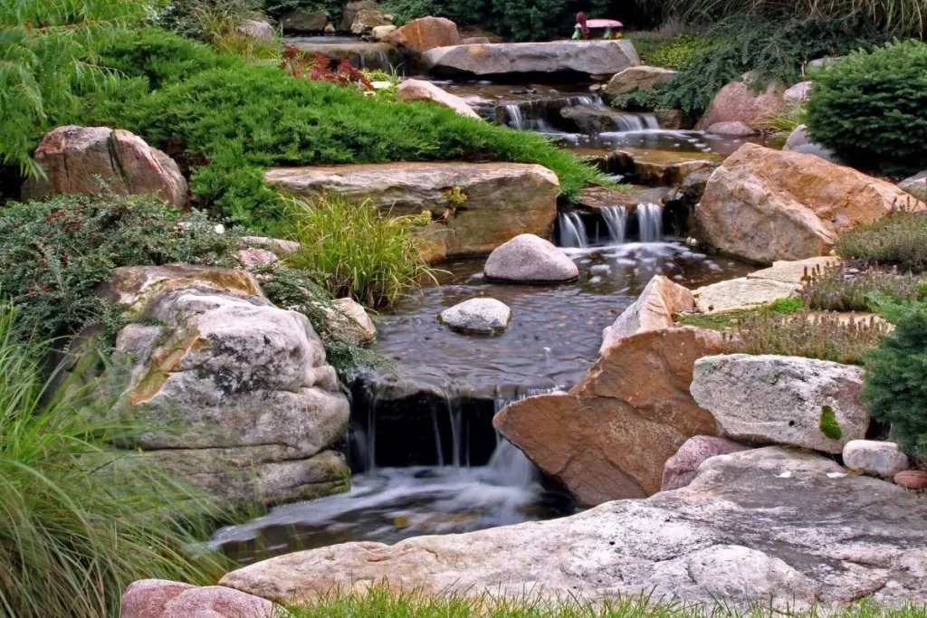 Rock garden with stream and waterfall